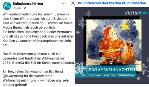 Weihnachtsgruß Kulturbüro Herten 2024, Aquarell Eva Ernst