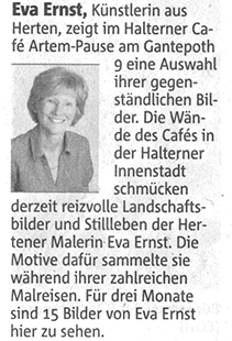 Halterner Zeitung, Cafe Artem-Pause, Eva Ernst, Herten