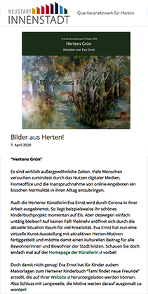 Kunst Eva Ernst virtuelle Ausstellung Hertens Grün; Newsletter Quartiersnetzwerk Herten