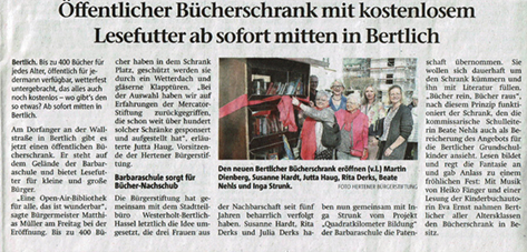 Lesung aus Tami findet neue Freunde von Eva Ernst zur Eröffnung des Bücherschrankes in Bertlich
