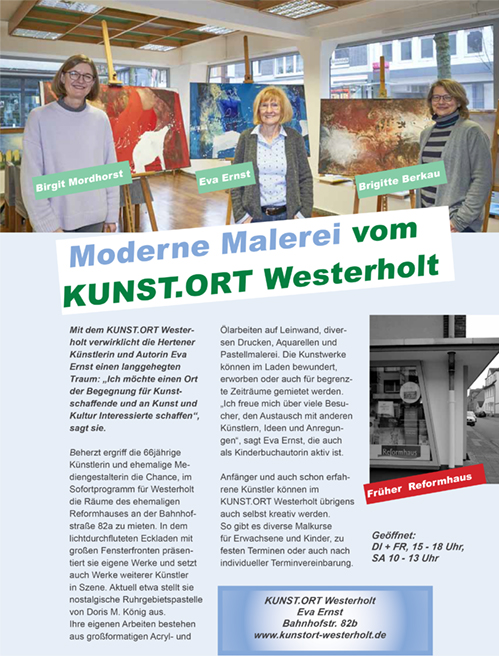 Kunst, Kultur Herten, Kunstort Galerie Westerholt, Eva Ernst, Birgit Mordhorst, Brigitte Berkau Kunst, Kultur Herten, Kunstort Galerie Westerholt, Eva Ernst, Birgit Mordhorst, Brigitte Berkau