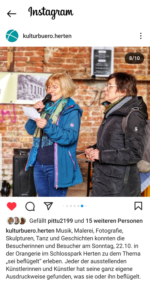 Kunst und Kultur Herten, Veranstaltung beflügelt in der Orangerie im Schlosspark Herten, Ulrike Baldermann, Eva Ernst