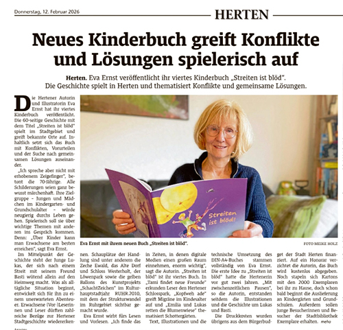 Kultur Kunst Herten, Hertener Allgemeine Zeitung, Kinderbuch Streiten ist blöd, Eva Ernst Kultur Kunst Herten, Hertener Allgemeine Zeitung, Kinderbuch Streiten ist blöd, Eva Ernst