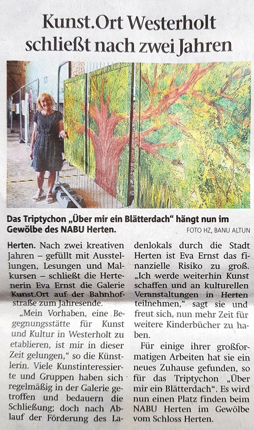 Kunst, Kultur Herten, Eva Ernst, Kunstort Westerholt schließt