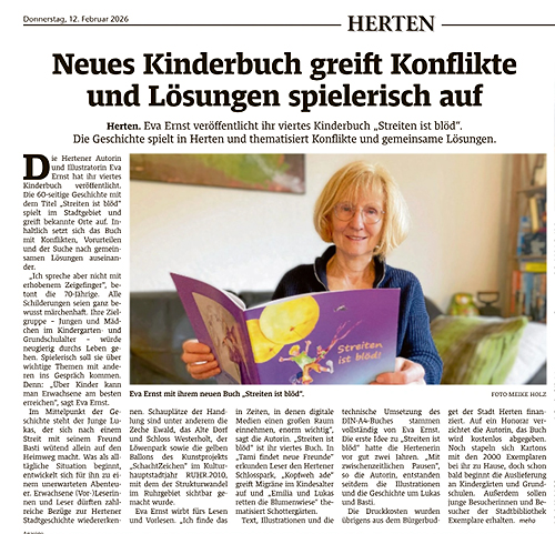 Hertener Allgemeine Zeitung, Eva Ernst, Kinderbuch Strreiten ist blöd, Kunst, Kultur Herten